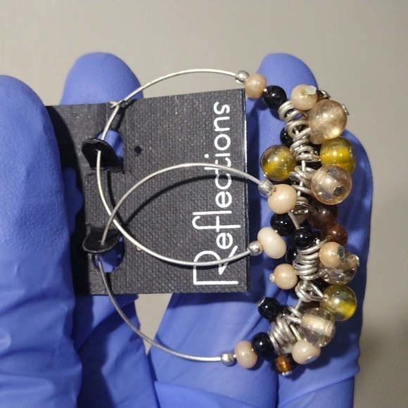 Women's Stunning Silver-Tone Hoop Colorful Cluster Beads Design Drop Earrings 2" - Picture 4 of 6